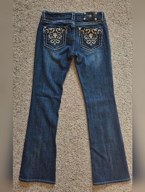 Miss Me Bootcut Jeans Women’s Size 28 Dark Wash Embellished Flap Pocket Stretch